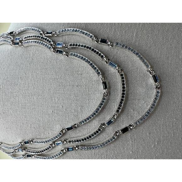 Napier Triple Strand Silver Tone Necklace with Blue and Black Rhinestones  E4 - Picture 2 of 8